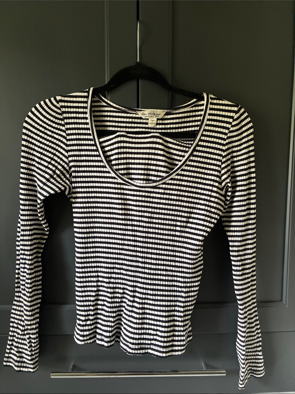 Miss Selfridge Black & White Striped Scoop Neck Long-Sleeve Top